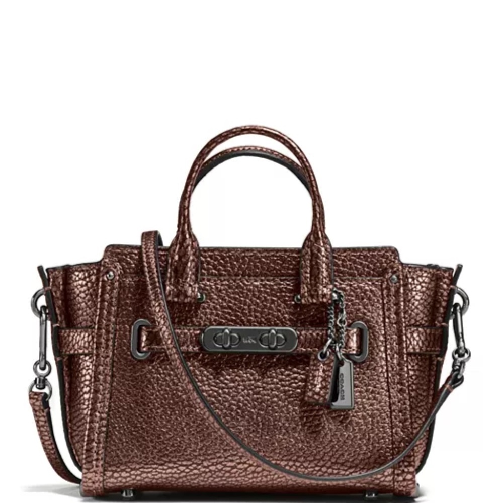 Coach Pebble Leather Metallic Brown Swagger 15 w/ Crossbody Strap